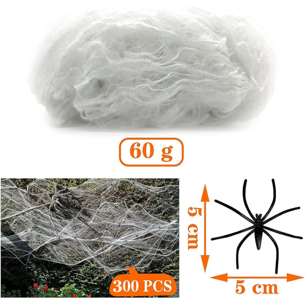 Halloween utomhusdekorationer, 60 g spindelnät & 30 plastspindlar