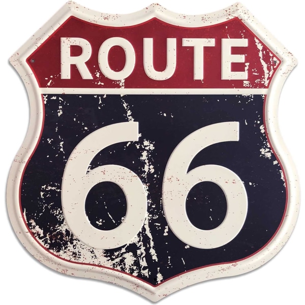 Vintage Route 66 metallplåtskylt - Retro vägskyltar rumsdekor (12x12 tum)