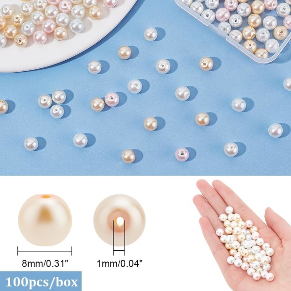 100 st 8mm glaspärlpärlor - pärlfärgade pärlor för smyckestillverkning