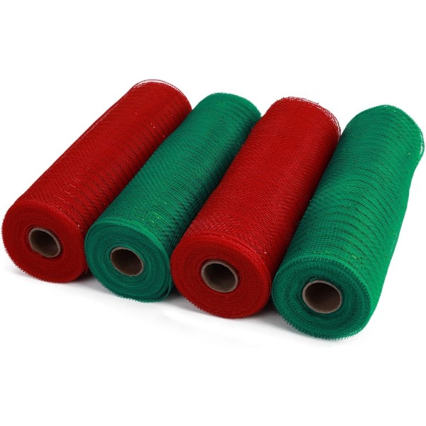 4 Rolls Christmas Deco Mesh Band för kransframställning, 10 tum x 30 fot