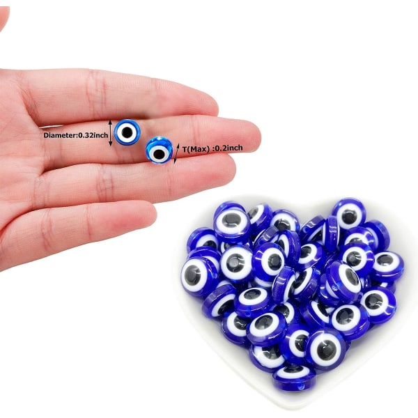 Evil Eye Beads for Armband Halsband Smyckenstillverkning - 200 st, 8 mm, blå