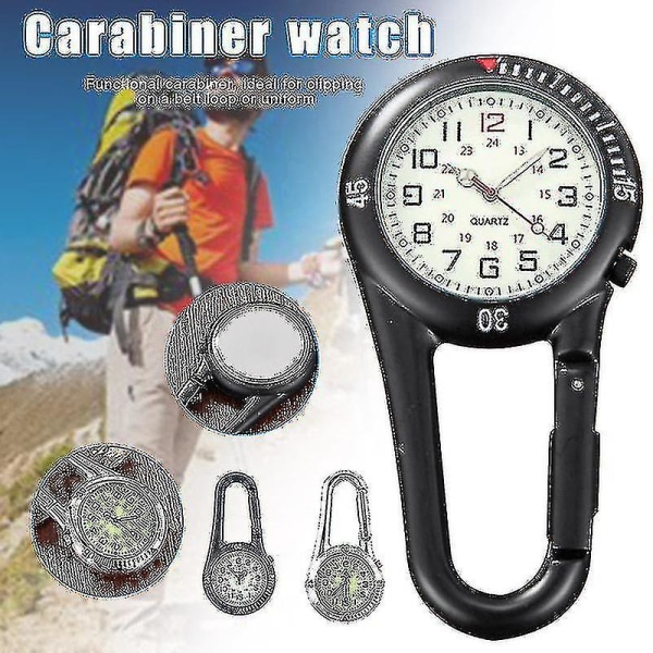 Clip On Carabiner Fob Watch Klocka för vandring Bergsklättring Utomhusryggsäck Hög kvalitet - Plemdea