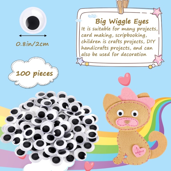 100 stycken Wiggle Googly Eyes - självhäftande stora svarta och vita ögon för gör-det-själv hantverk