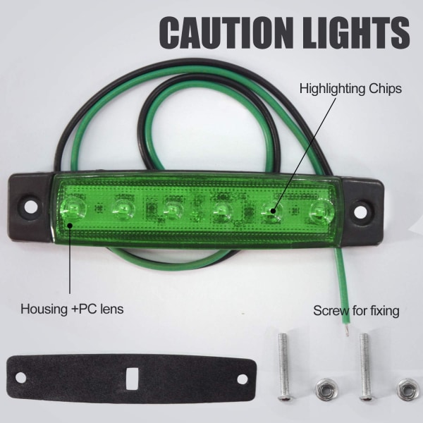 10st LED sidomarkeringsljus - gröna 12V vattentäta LED sidolampor
