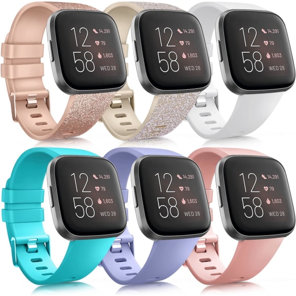 [6-pack] Remmar kompatibla med Fitbit Versa 2 - Soft Sport Watch Armbandsarmband för kvinnor och män, Small Large