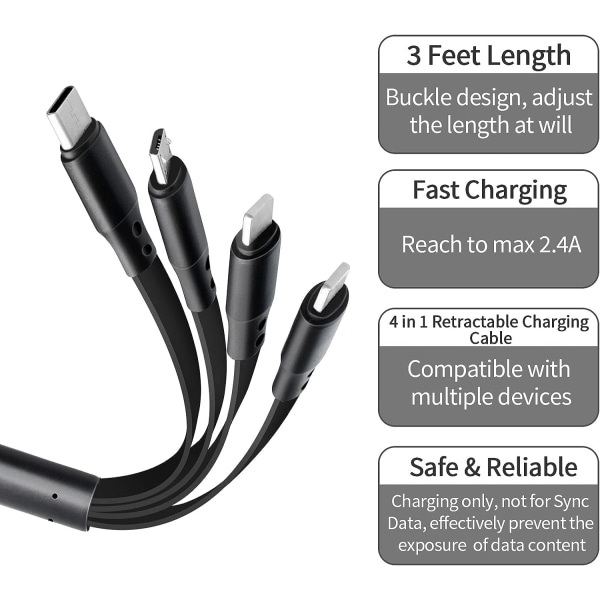 Multi indragbar laddningskabel 4-i-1 multi 4A USB