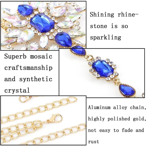 Boho Rhinestone Statement Chest Chain Crystal Halsband Body Blue