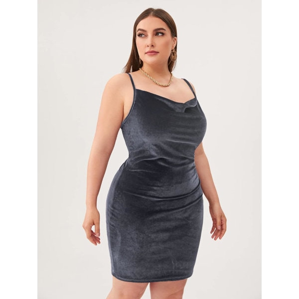 Sexig Plus Size Klänning för kvinnor Velvet Spaghetti Strap Cowl Neck Cocktail Party