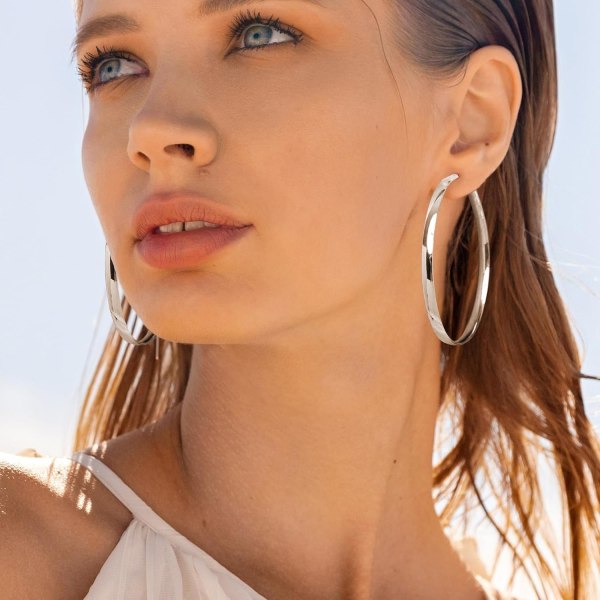 5 mm breda guldbågeörhängen för kvinnor, sterlingsilverbågeörhängen stora