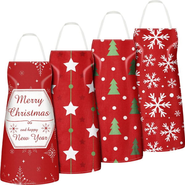 4 delar julförkläden Justerbara matlagningsförkläden Semesterförkläden för kvinnor