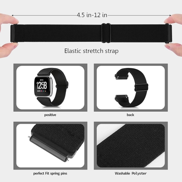 Elastisk ersättningsrem kompatibel med Fitbit Versa, Versa Lite och Versa 2 - Handledsrem i mjukt tyg i nylon