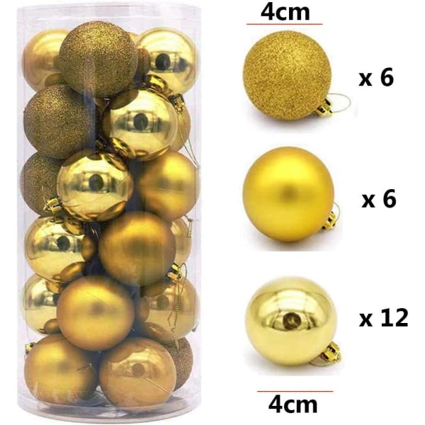 Julgranskulor - 24 splittersäkra juldekorationer (4 cm, guld)