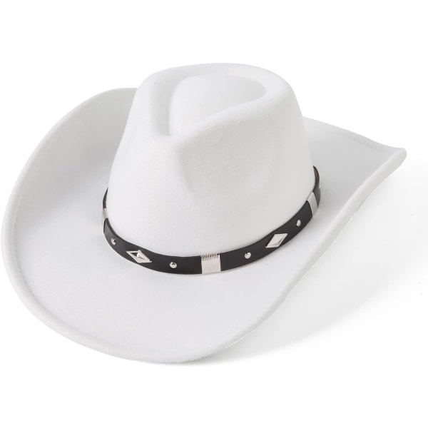 Damer Män Klassisk filt med bred brätte Western Cowboy Cowgirlhatt med bälte