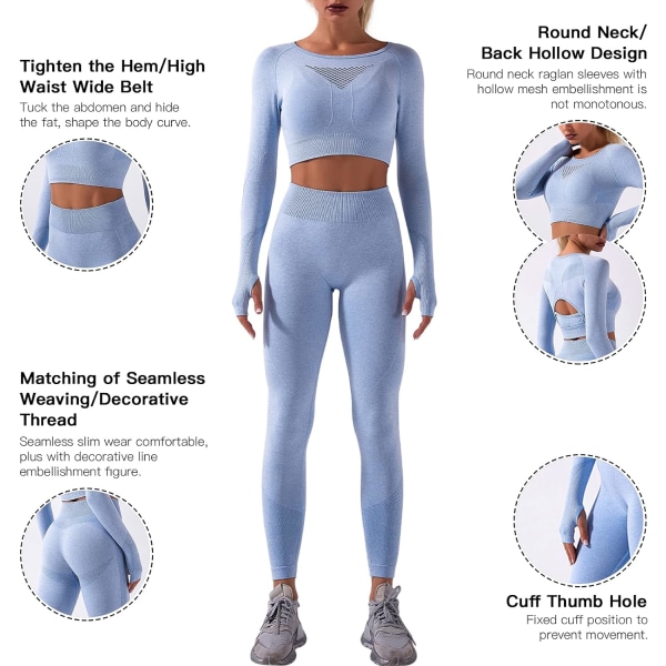 Träningskläder för kvinnor 2-delade Yoga Leggings med hög midja Sömlös sport-bh