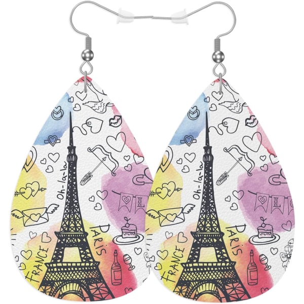 Paris Läder Teardrop örhängen Valentine Eiffeltornet Ballong Love Heart Faux