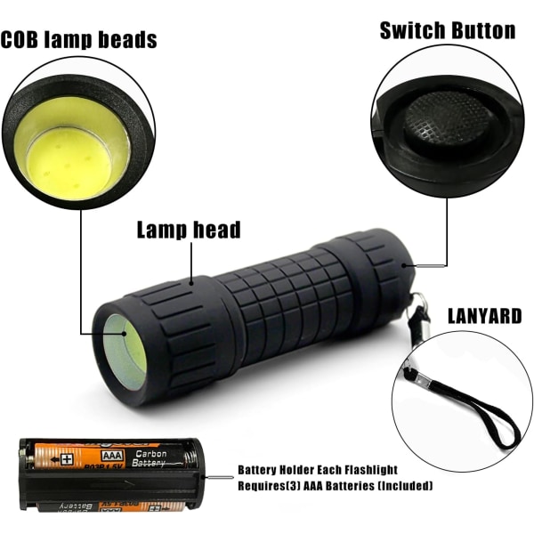 Mini Ficklampor (4-pack) med batterier och karbinhakar - Silikon Ficklampor med rem