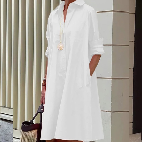 Långärmad linne för damer med enkel printed Button Down Shirt Klänning Plus Size Lös