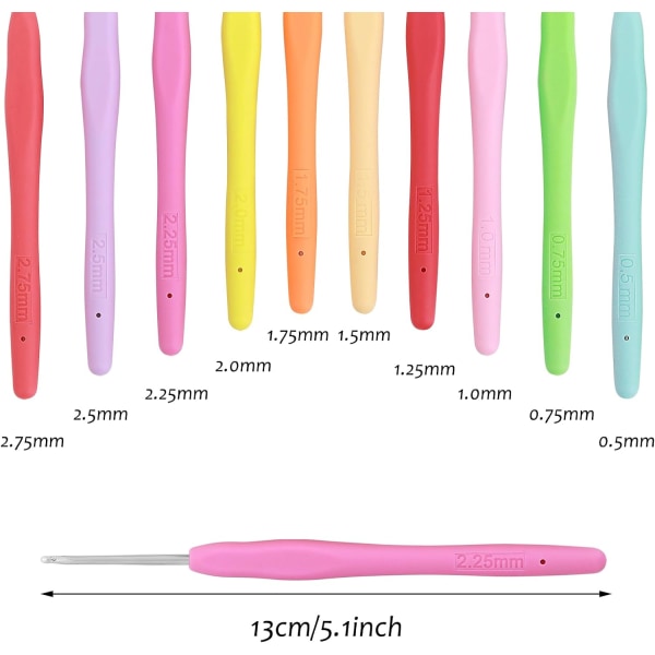 Små virknålar (10 st) - Ergonomiska mjuka greppkrokar för artritiska händer (flerfärgad)