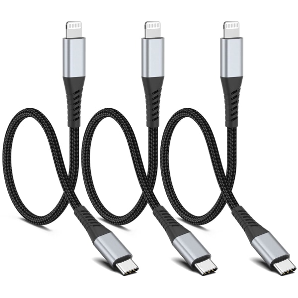 Kort USB C till Lightning-kabel 1FT, 3-pack flätad USB Tpye C