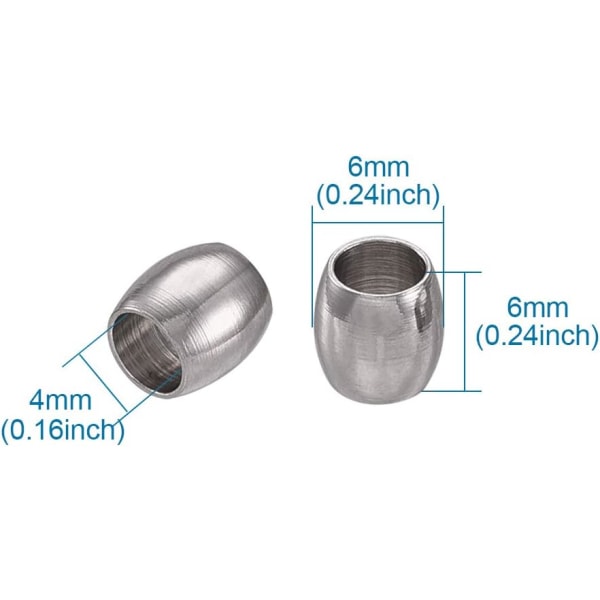 100st Stort Hål Rostfritt stål Barrel Spacer Beads 6x6mm