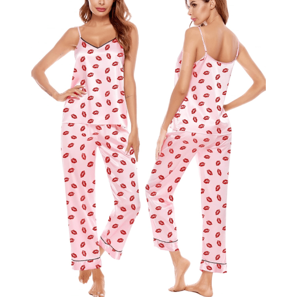 Dam pyjamasset i siden satin i två delar Pj-set Cami Top och Capris byxor