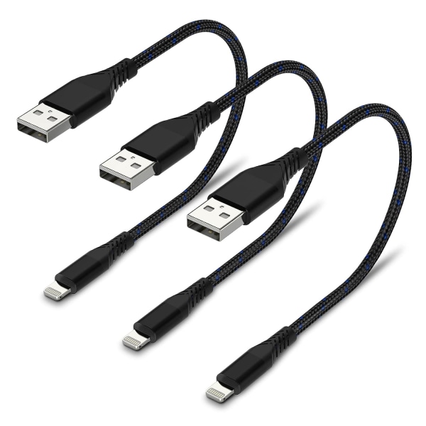 1FT kort iPhone-laddningskabel, 3-pack USB till Lightning-kabel 1 fot