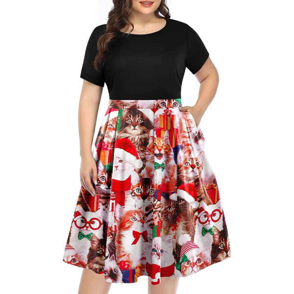 Dam Plus Size Midi Klänningar Rundhalsad Sommar Casual Party Swing Klänning med