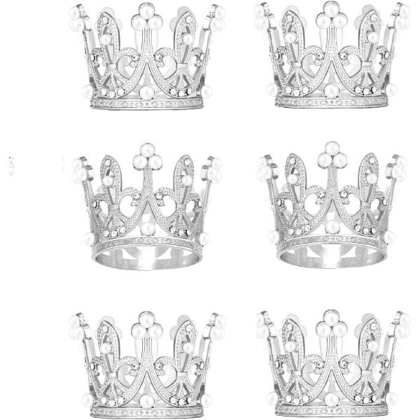 Elegant Pearl Crown Servettringar Set med 8 Silver Crystal Rhinestone Spring