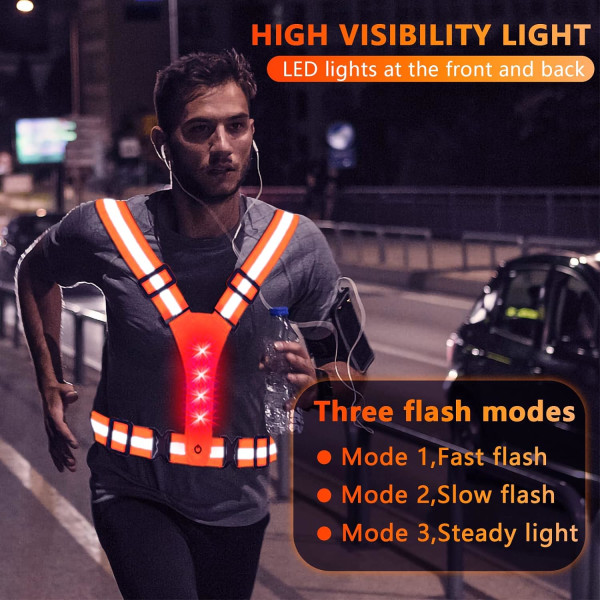 LED reflekterande löparväst med säkerhetsljus för hög synlighet. USB