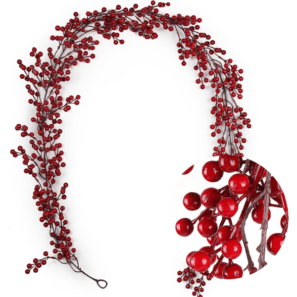 Red Berry Garland Juldekoration 6,4 Ft Holiday Garland Artificiell Röd