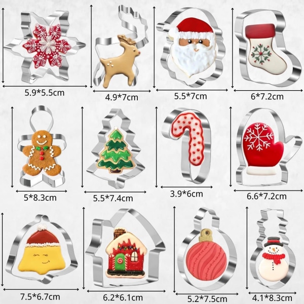 12 delar Christmas Cookie Cutters Set - Rostfritt stål semesterformer