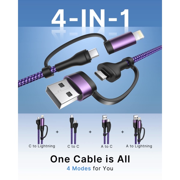 USB C-kabel [6,6 fot, 60W/3A], nylon snabbladdning snabb