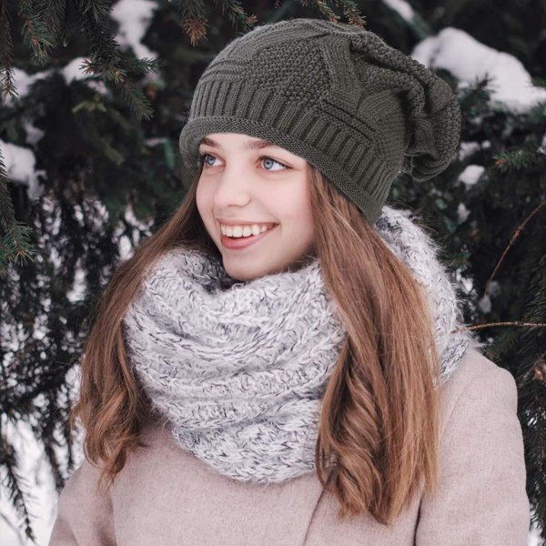 2-pack Slouchy Beanie Vinterstickad mjuk mössa för kvinnor och män