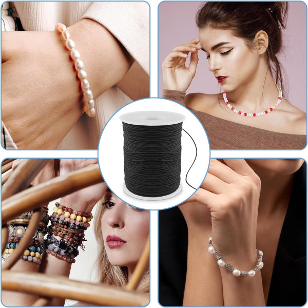 Svart elastisk pärltråd - Stretchigt flätat snöre för smyckestillverkning (1 mm)