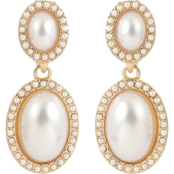 Pearl Clip on Earrings Drop Clip Örhängen för kvinnor Guldpläterade Vit