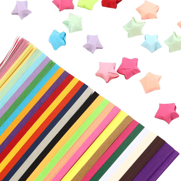Origamipapper, 1030 ark - dubbelsidigt stjärnpapperssats i 27 färger