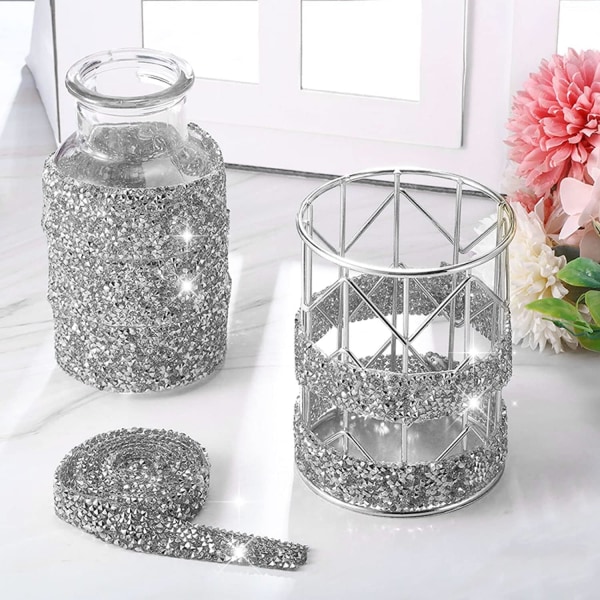 4 Rolls Silver White Rhinestones Ribbon - Crafting