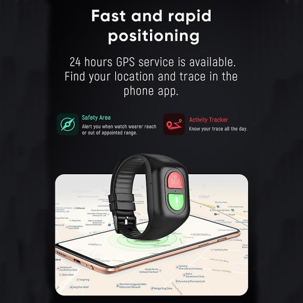 4g Sos Smart Armband För Seniorer Med Gps Info Push Pulsmätning Med Inbyggd Tracking Watch