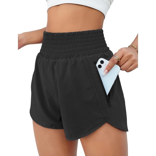 Atletiska shorts för kvinnor med hög midja löparshorts Pocket Sportiga shorts Gym