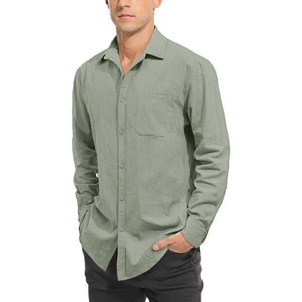 Casual skjortor för män Lättviktsskjorta i bomullslinne