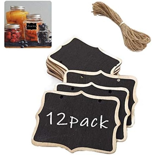 12-pack svarta tavlan - Etiketter för hängande svarta tavlor i trä