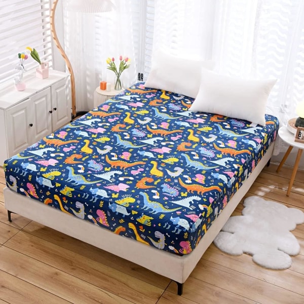 Mjukt sänglakan med djup ficka - Förtjocka Dino printed säng