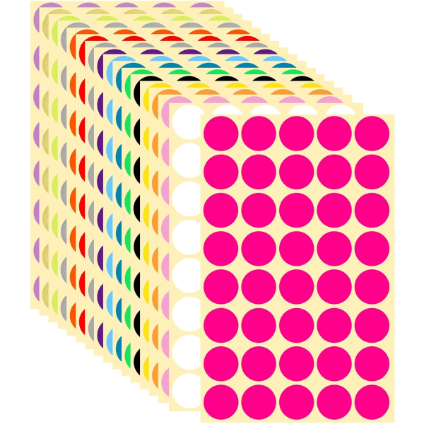 2,5 cm färgade prickade klistermärken, 18 ark självhäftande rund kodning