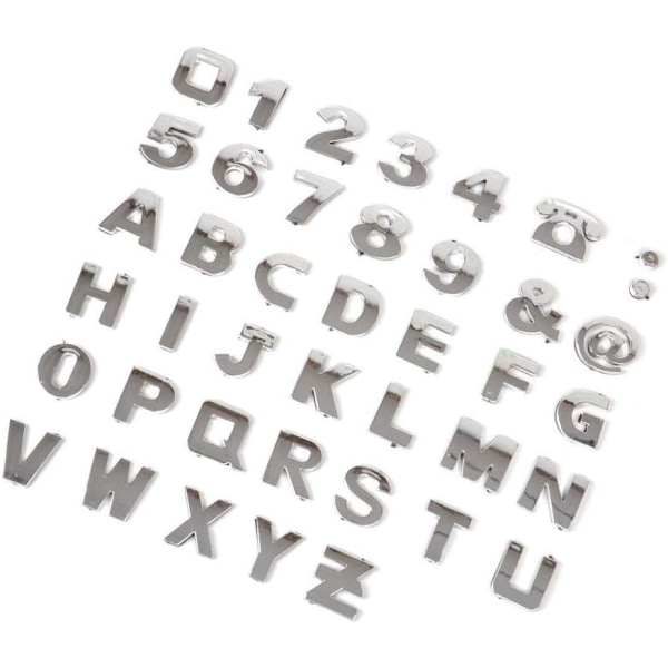 3D Chrome-klistermärken för bil - alfabet, bokstäver, siffror (set med 40)