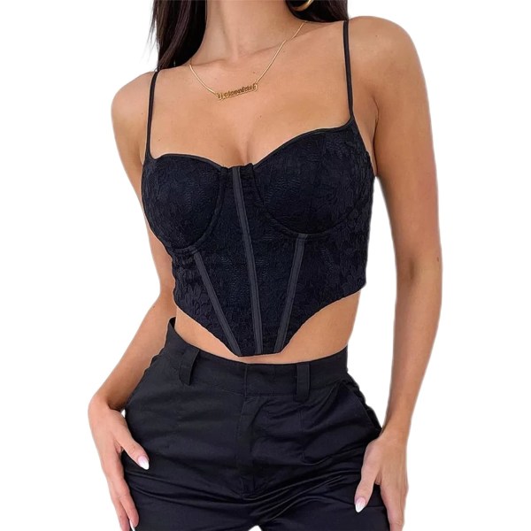 Damskorsetttopp i spets sommar ärmlös Bustier Y2k Cami Tank Clubwear