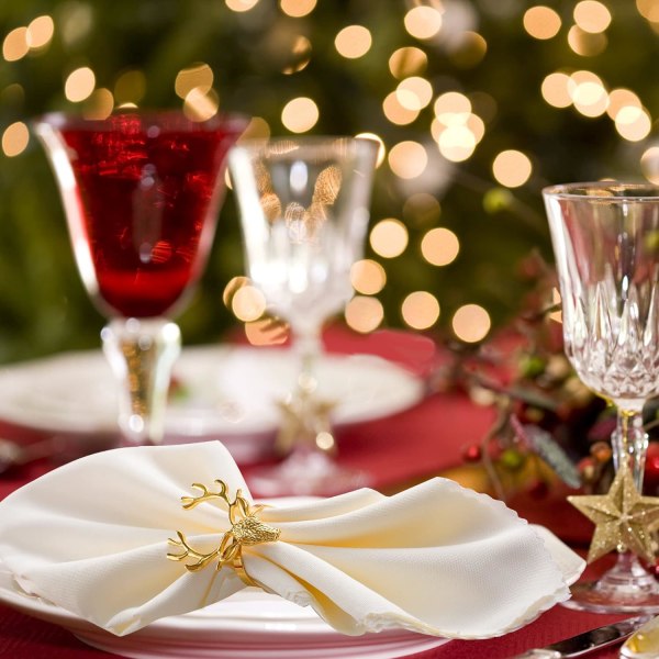 Jul servettringar - Älg guld servetthållare Set med 12 till jul