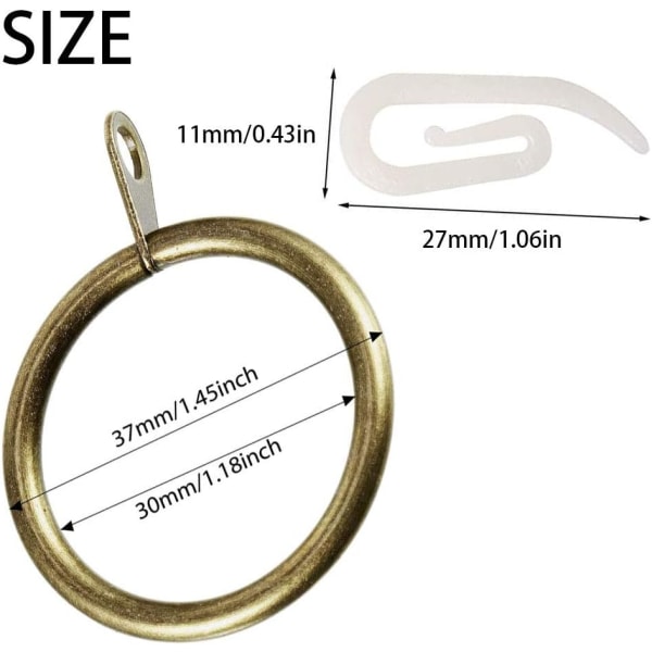 24 metallgardinringar med klämmor - 30 mm rostfria mässingsringar