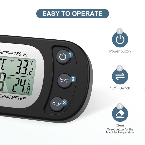 Kylskåpstermometrar - Vattentät mini kyl och frys digital termometer (2-pack)