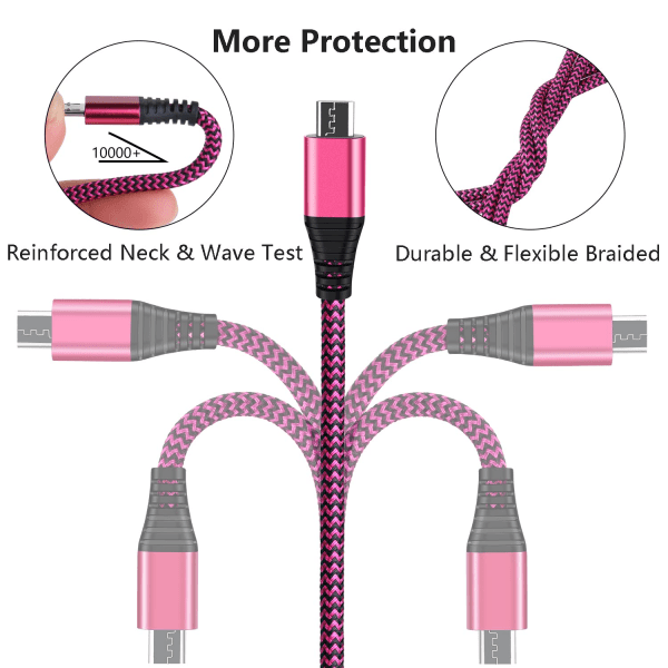 Micro USB -kabel 10FT, 2-pack lång nylon Android USB laddare