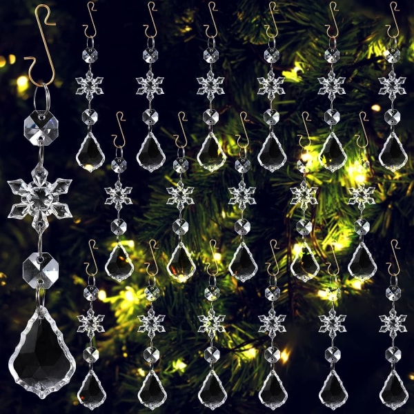 Kristall julgransprydnader Dekorationer Akryl Klar snöflinga Teardrop